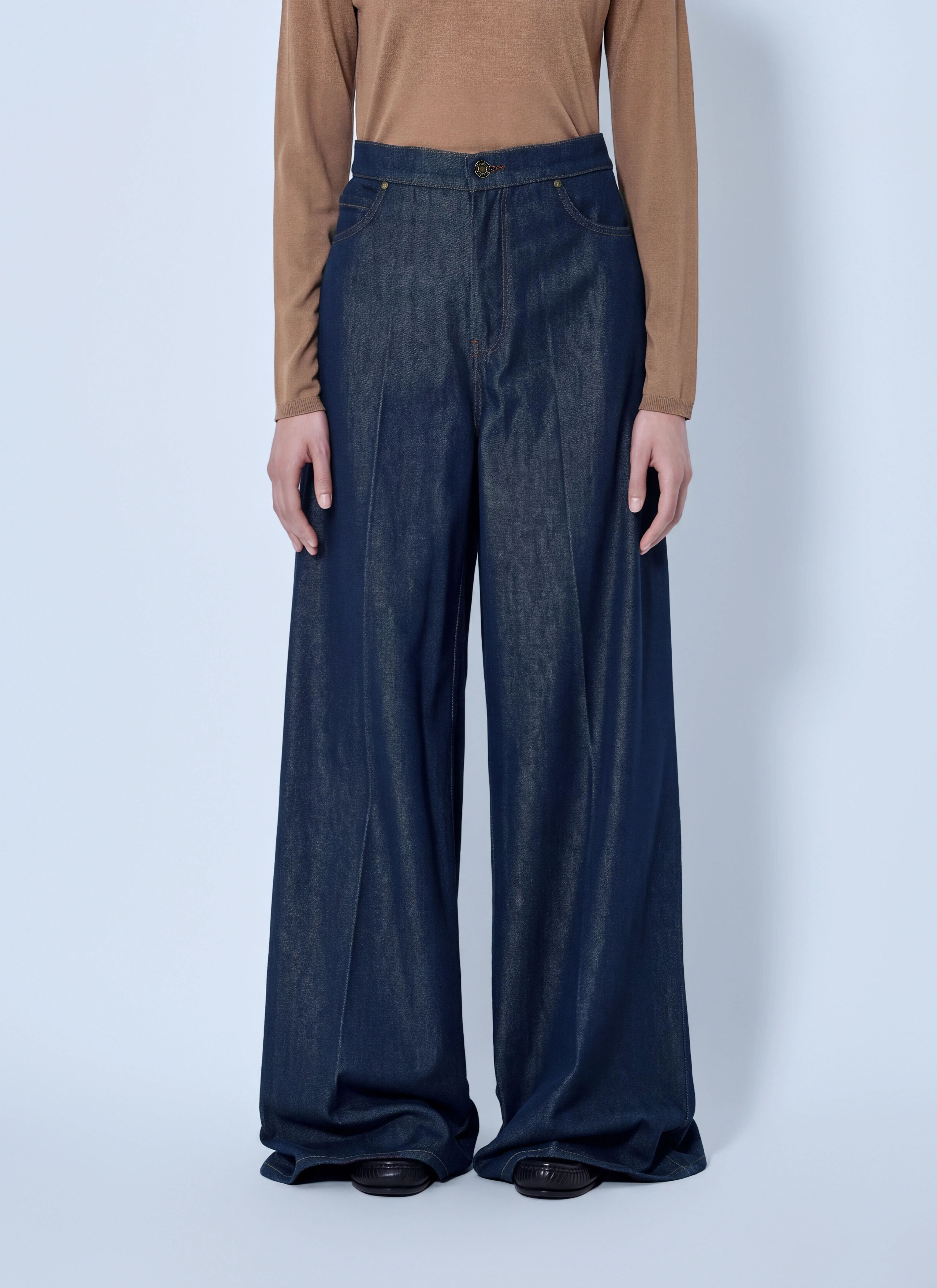 Wide-Leg Denim Trousers - 1