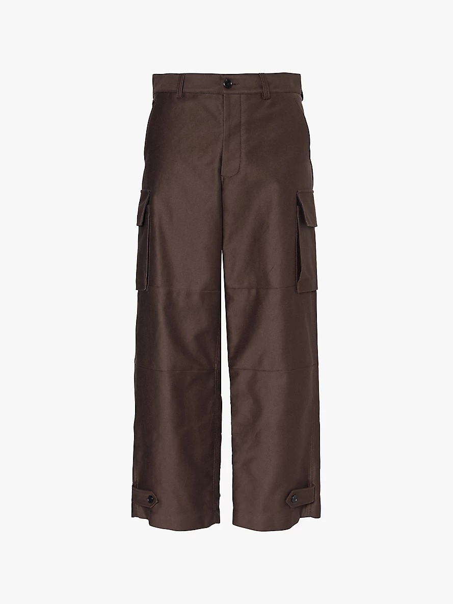 Cargo buttoned-pockets wide-leg relaxed-fit organic-cotton trousers - 1