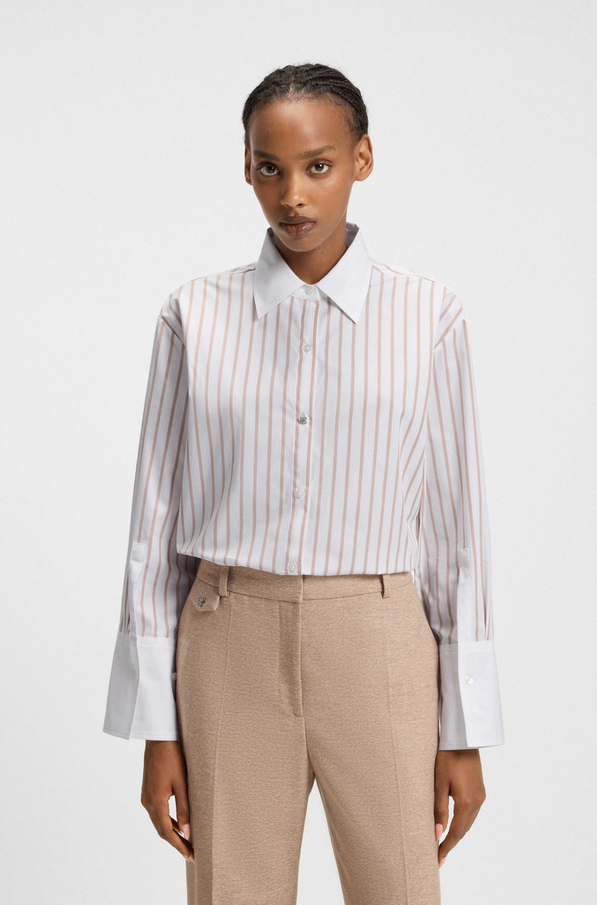 STRIPED BLOUSE IN COTTON POPLIN WITH CONTRAST TRIMS - 2