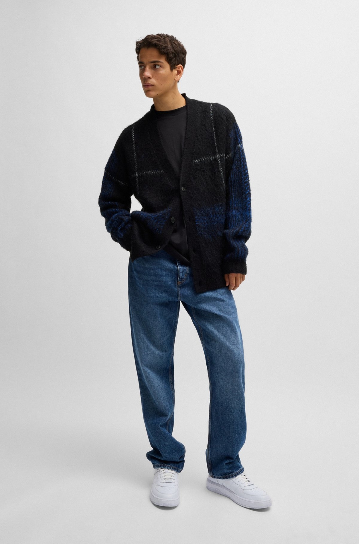 GLEN-CHECK CARDIGAN WITH BRUSHED FINISH - 4
