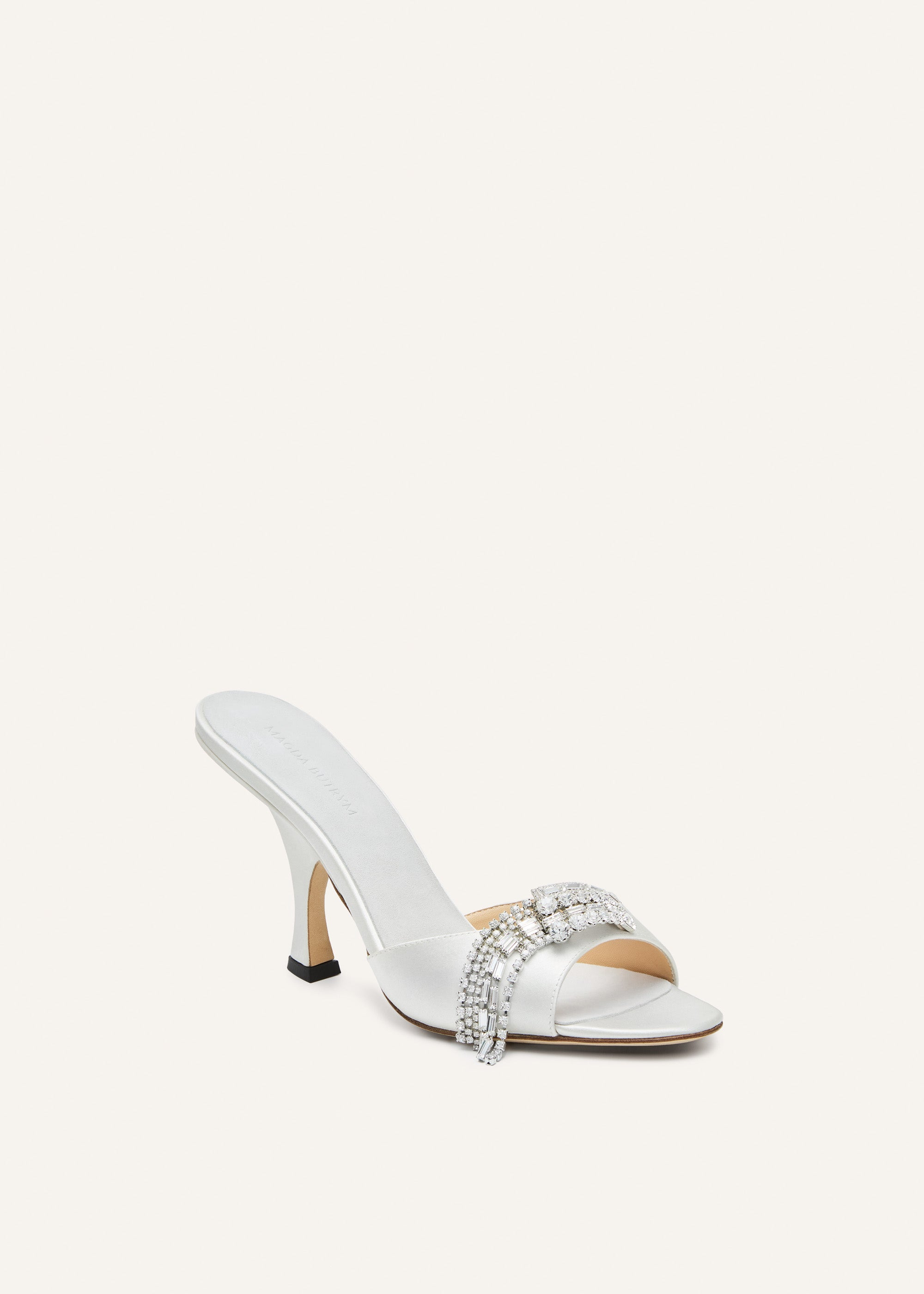 Crystal-embellished satin mules in white - 2