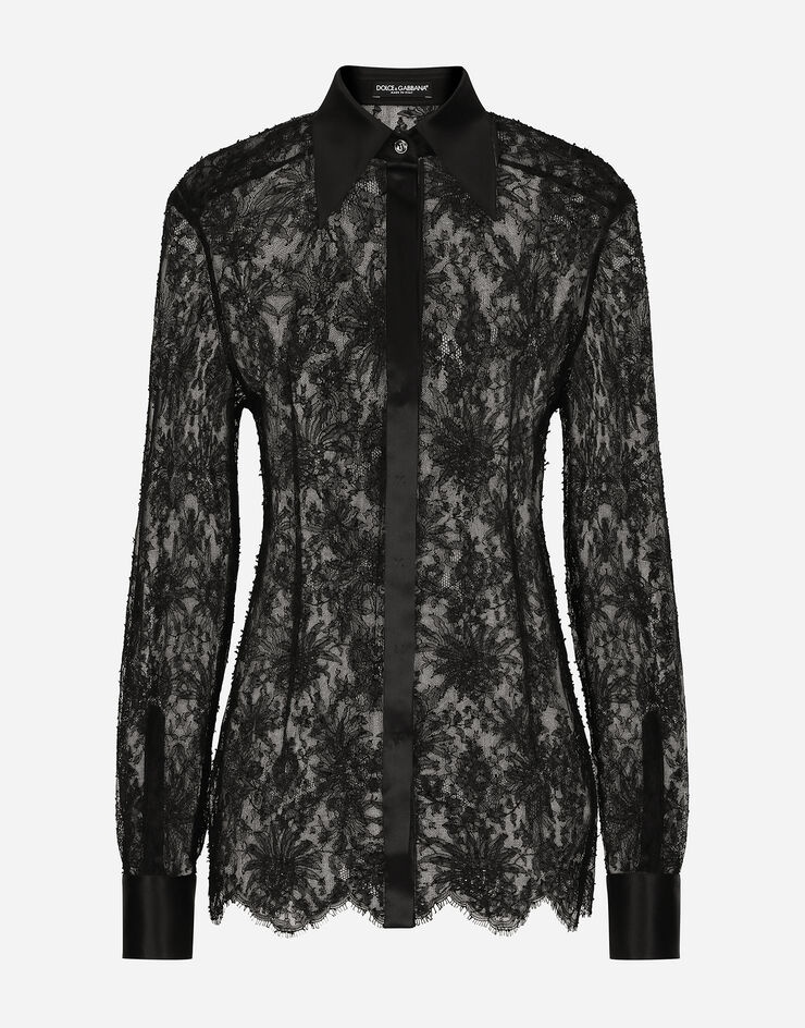 Chantilly lace shirt with satin details - 1