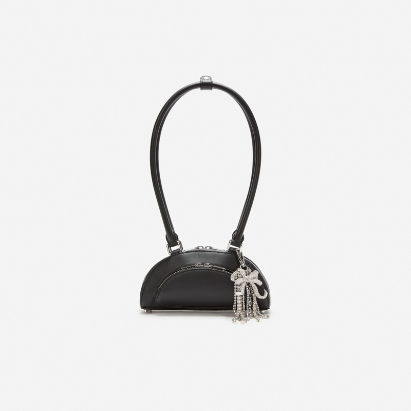 Black Leather Mini Shoulder Bag With Charm - 1