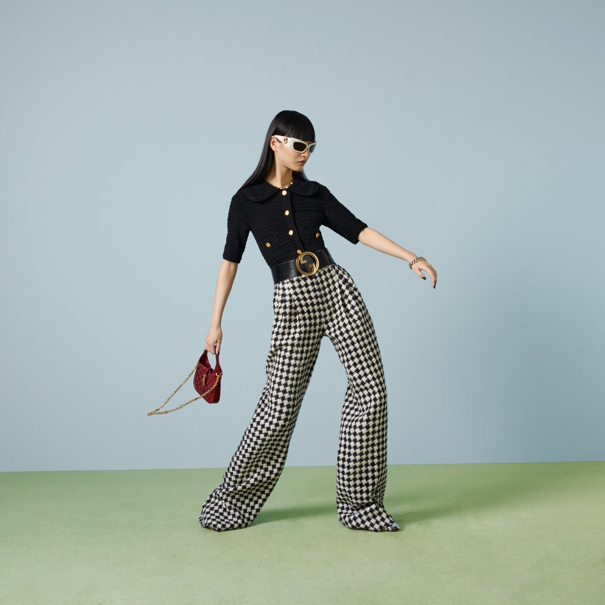 Gingham cotton tweed pant - 2