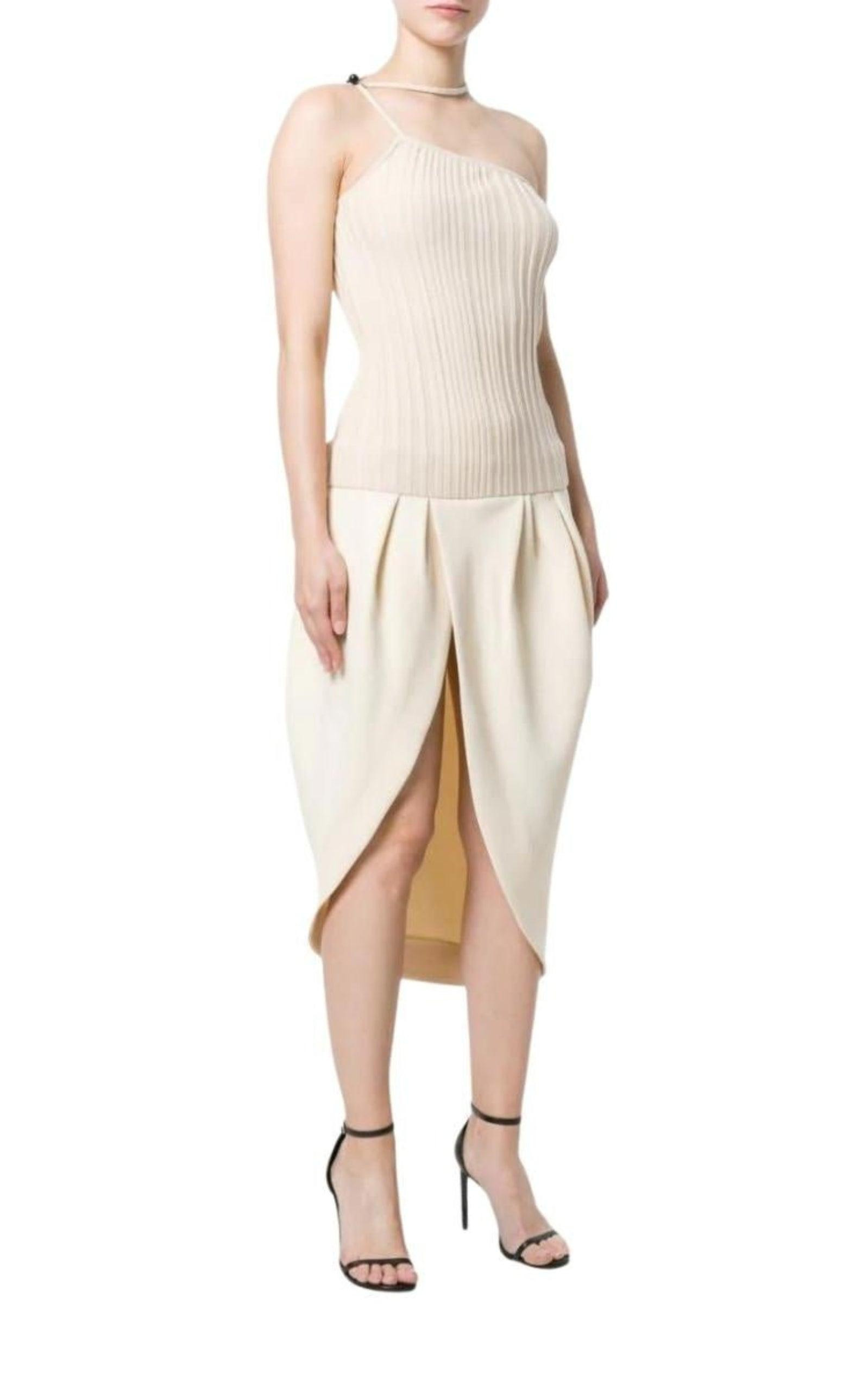 La Bomba Asymmetric Beige Midi Dress - 4
