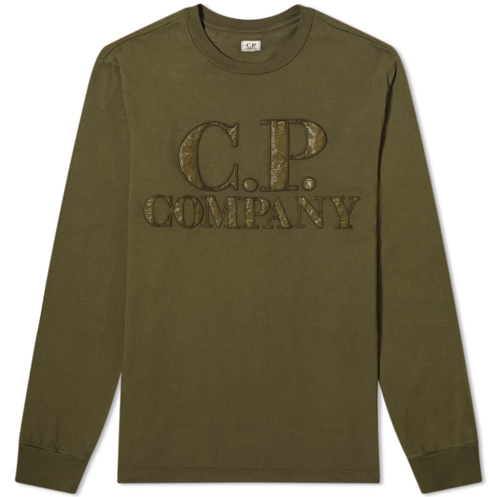 C.P. Company Long Sleeve P.Ri.S.M Garment Dyed Intarsia Logo Tee - 1