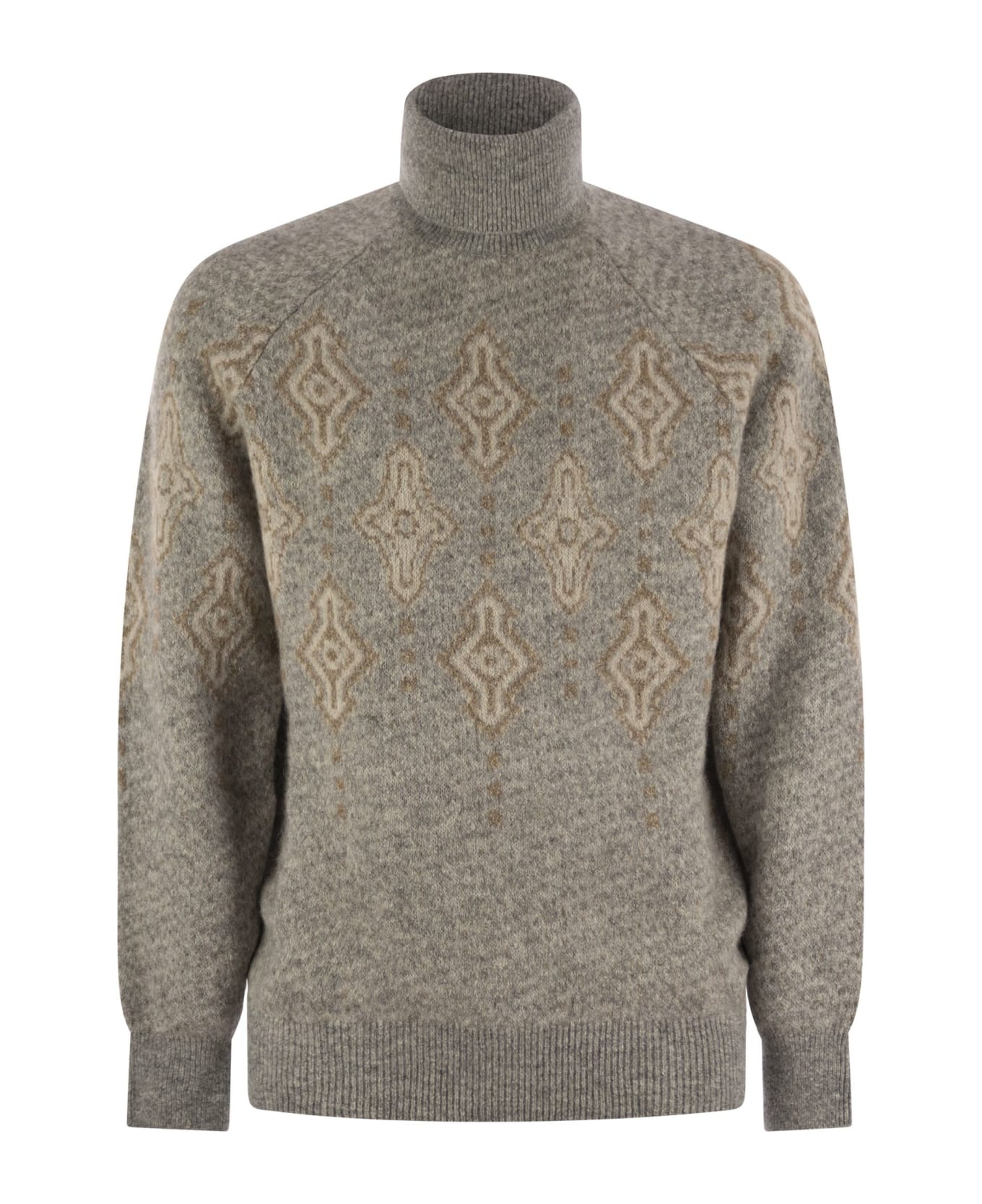 Geometric Jacquard Turtleneck Sweater In Alpaca, Cotton And Wool - 1