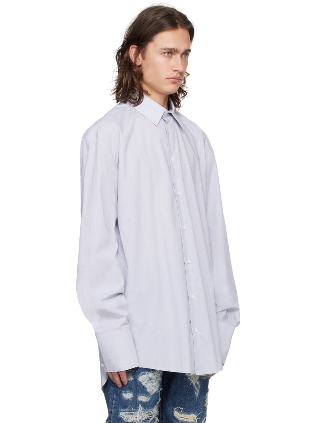 White & Navy Pinstripe Shirt - 2