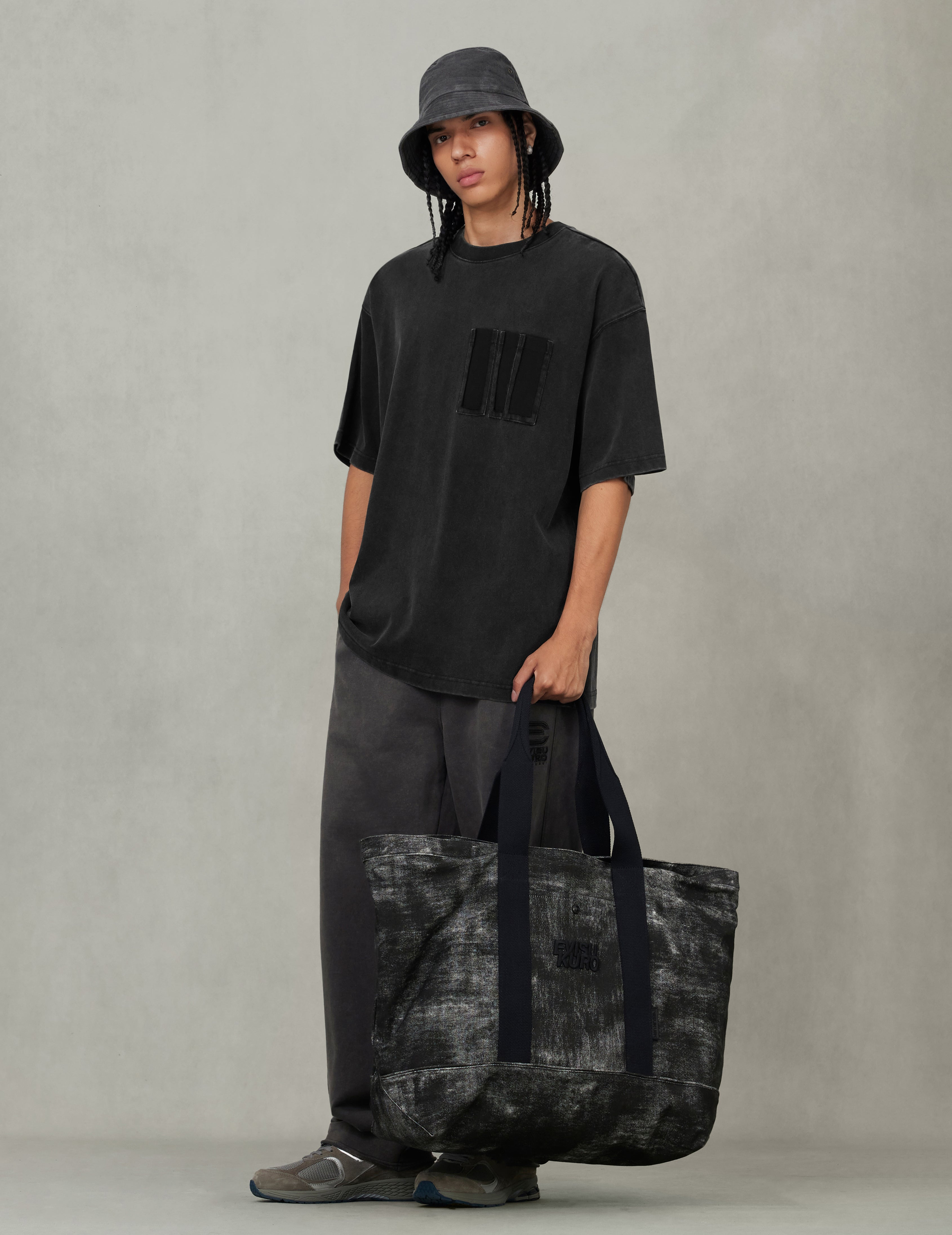 Washed Distressed Pocket and Gradient Print Loose Fit T-shirt - 4