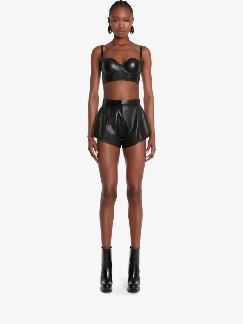 Women's Leather Bustier Top in Black - 2