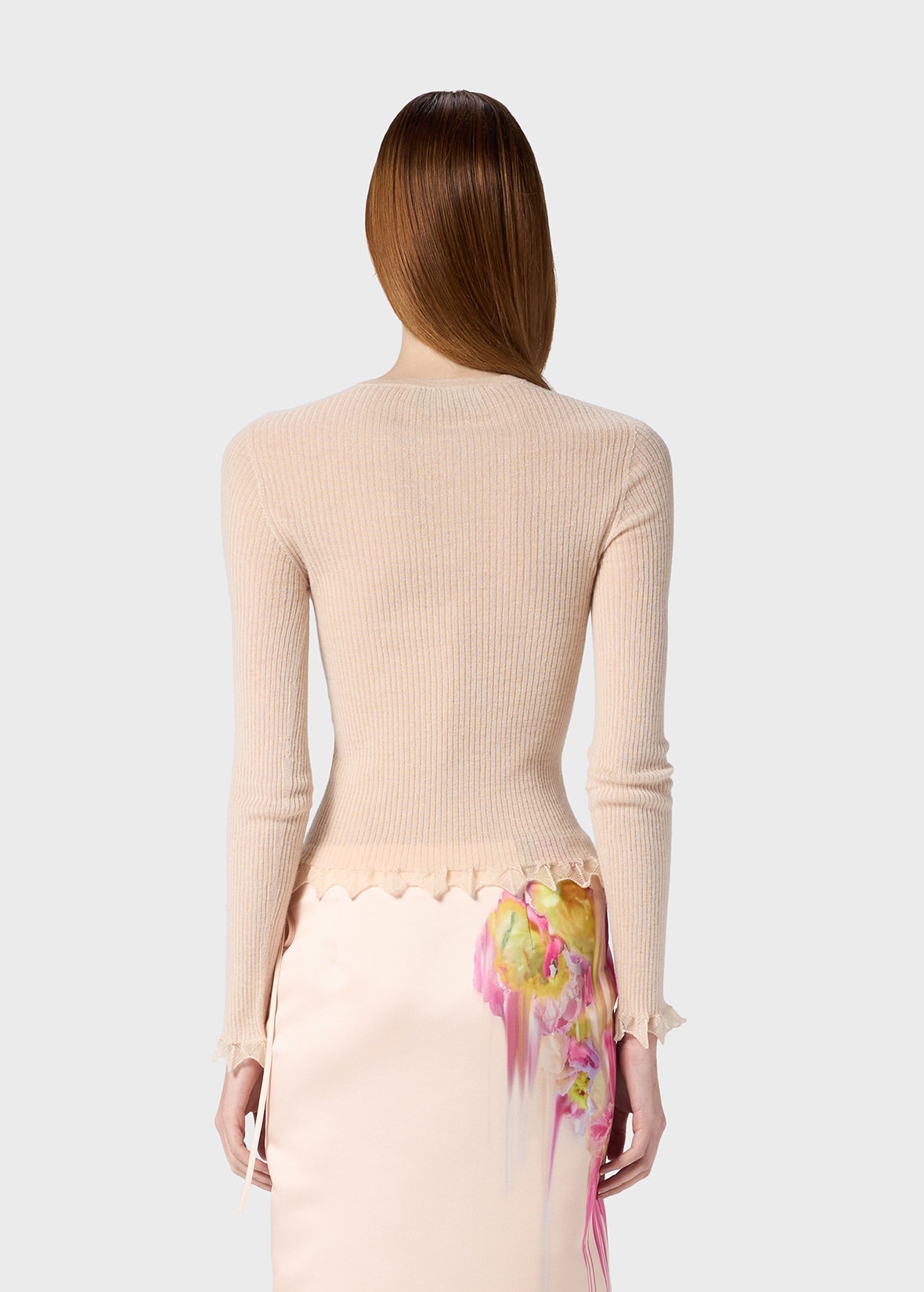 RIBBED CARDIGAN WITH LAMÉ SCALLOPED HEM - 4
