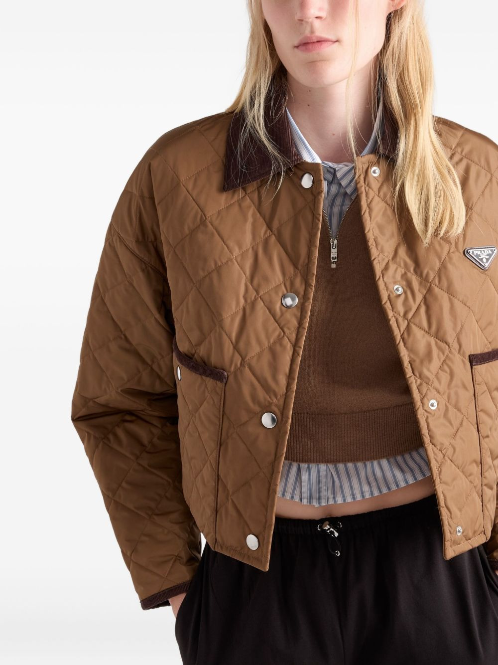 quilted corduroy-collar jacket - 4