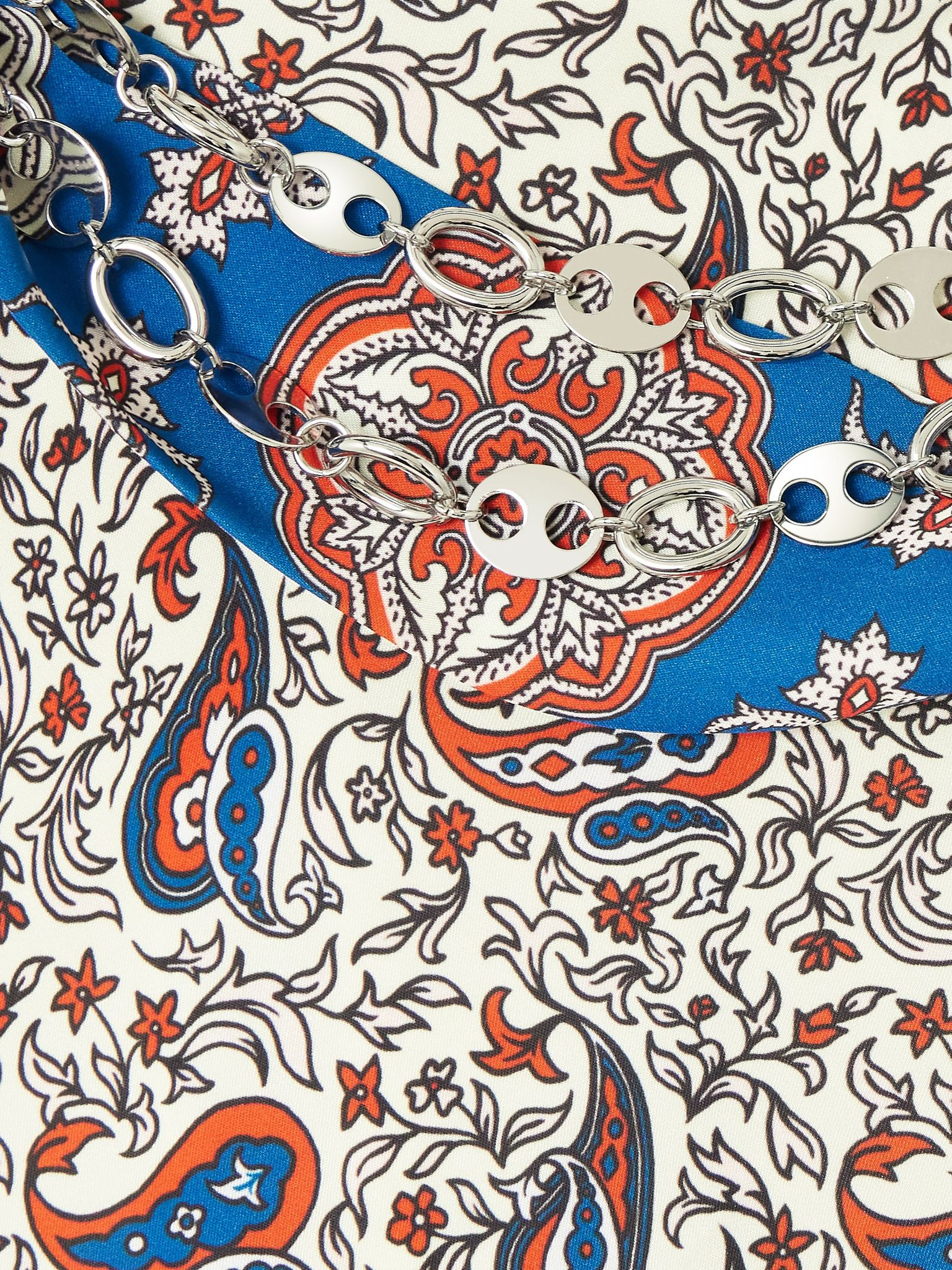 Chain-detailed paisley-print crepe top Cream - 5