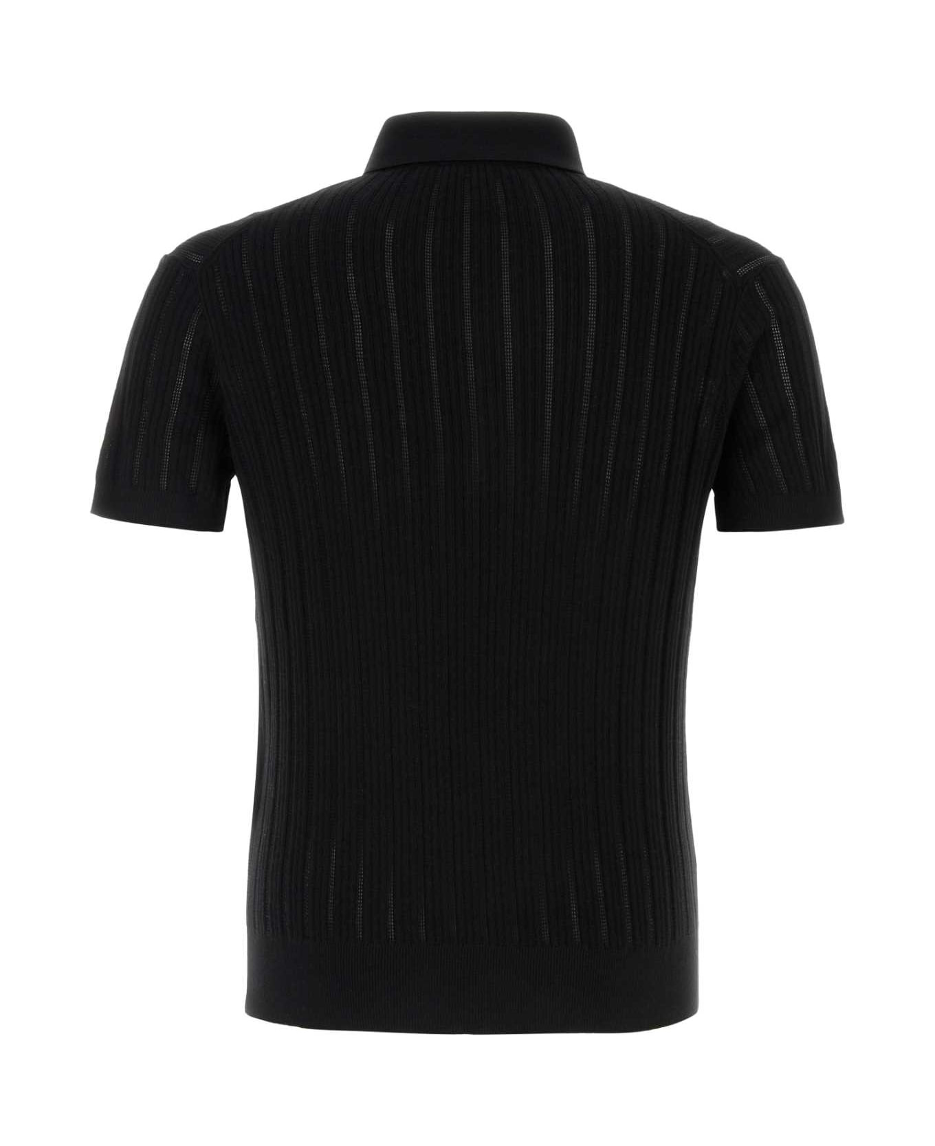 Black Cotton Blend Polo Shirt - 2