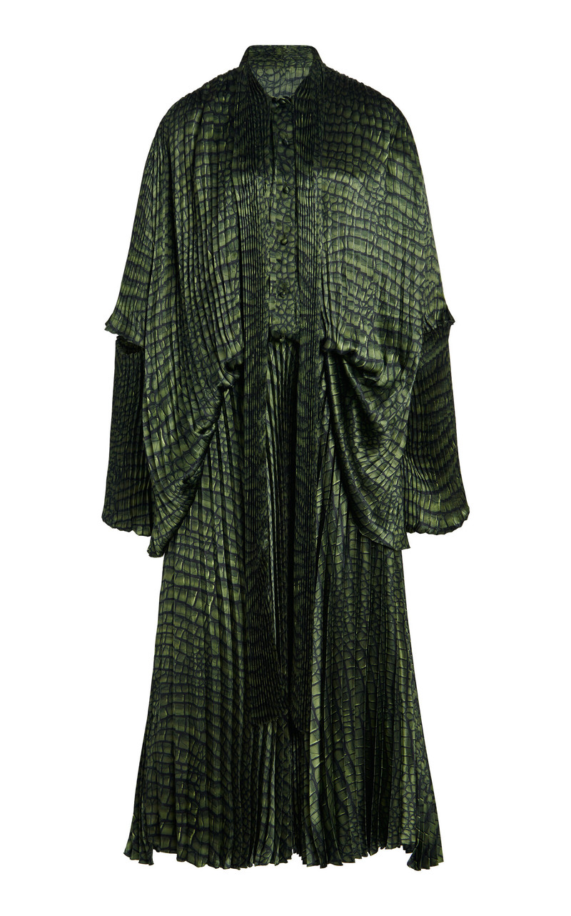 Draped Plissé Crepe Midi Dress green 5
