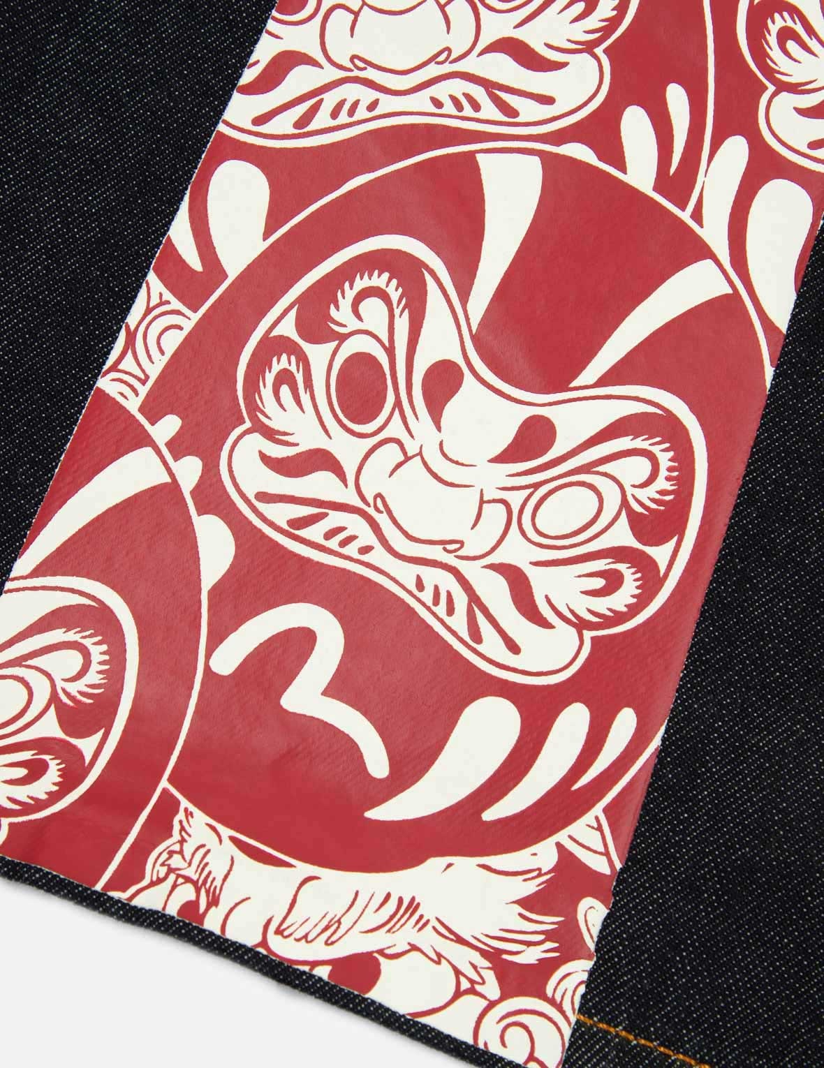 DARUMA BUDDIES PATTERN DAICOCK PRINT DENIM SHORTS - 10