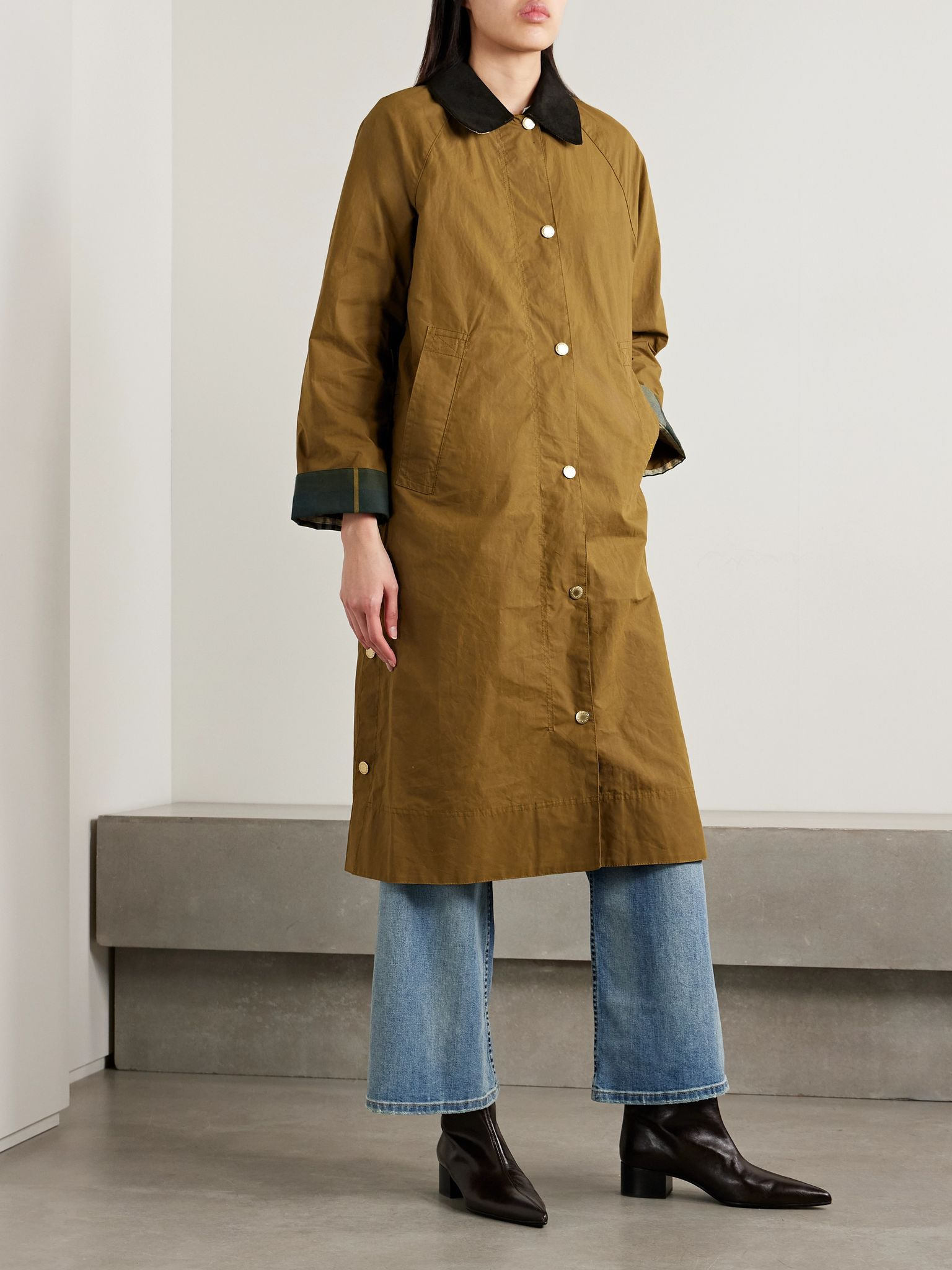 Ettie corduroy-trimmed waxed-cotton jacket Light brown - 3