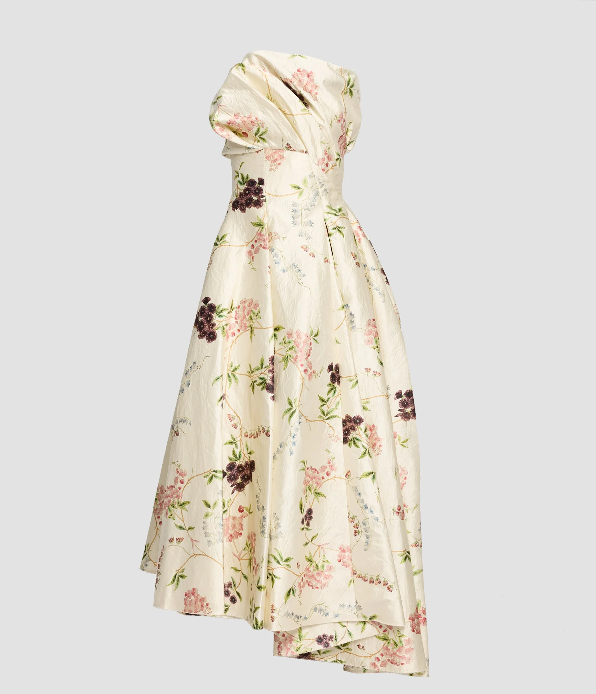 FLORAL PRINT TEXTURED SATIN CLOUD MIDI DRESS - 1