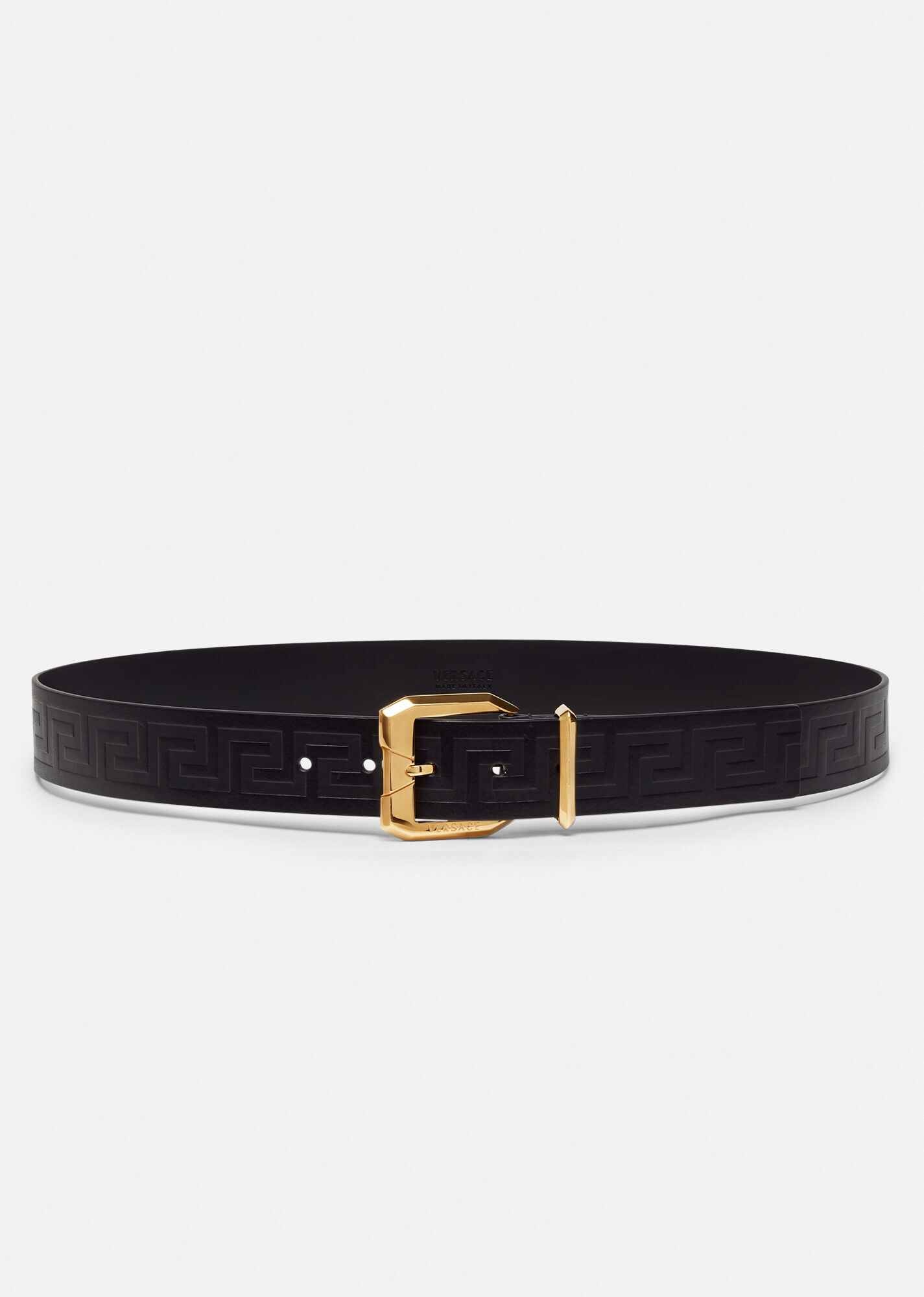 Greca Embossed Leather Belt - 1