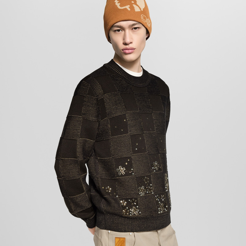 Damier Embroidered Long-Sleeved Crewneck 2