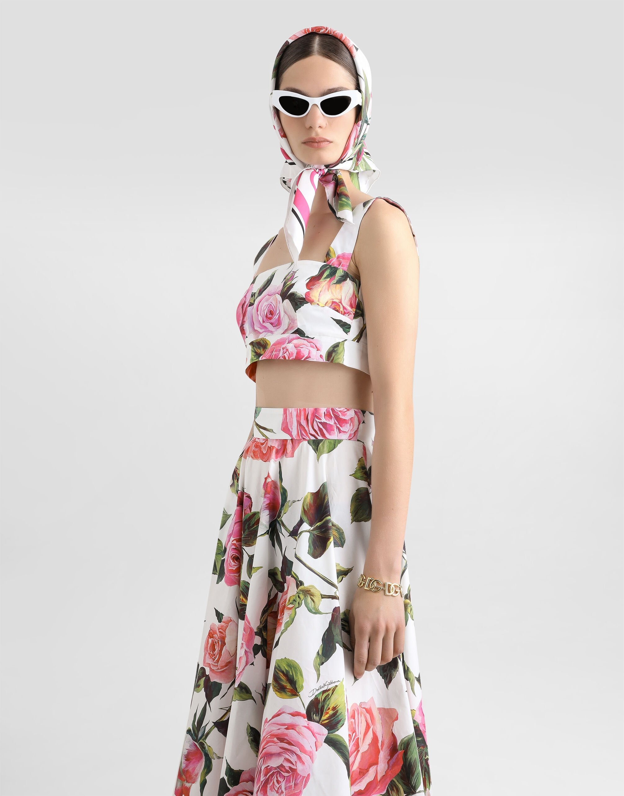 Rose-print cotton circle skirt - 4