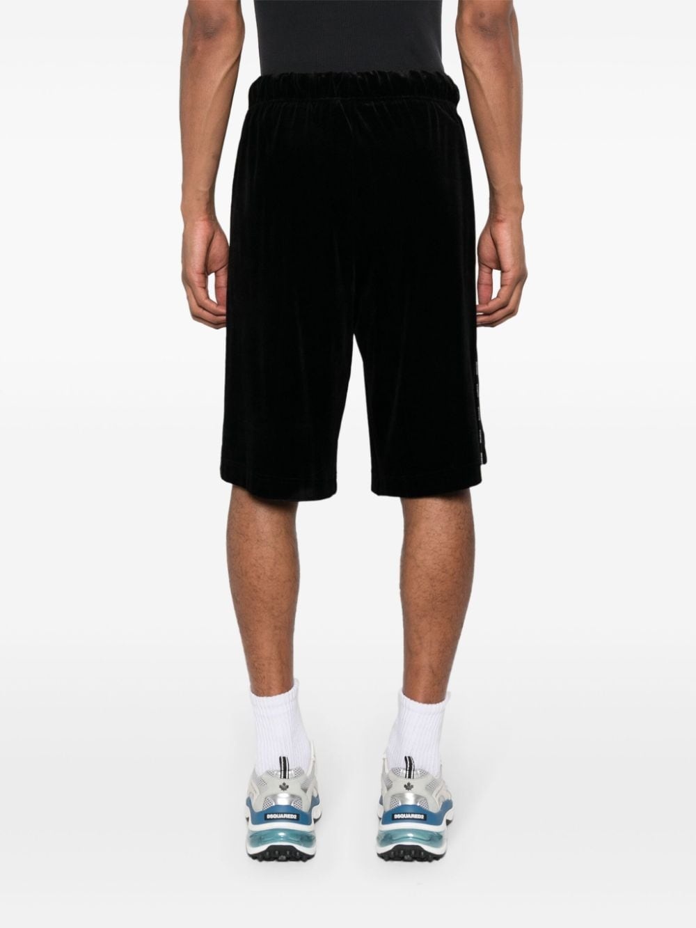 logo-patch velvet shorts - 4