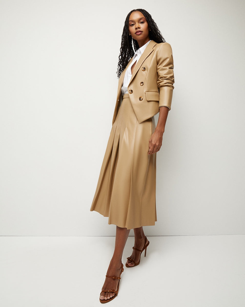 HERSON VEGAN LEATHER PLEATED MIDI SKIRT - 5