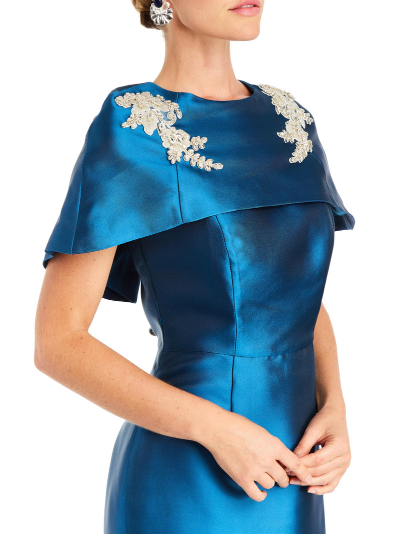 Women's Eve Embellished Satin Caplet Column Gown - Midnight 7