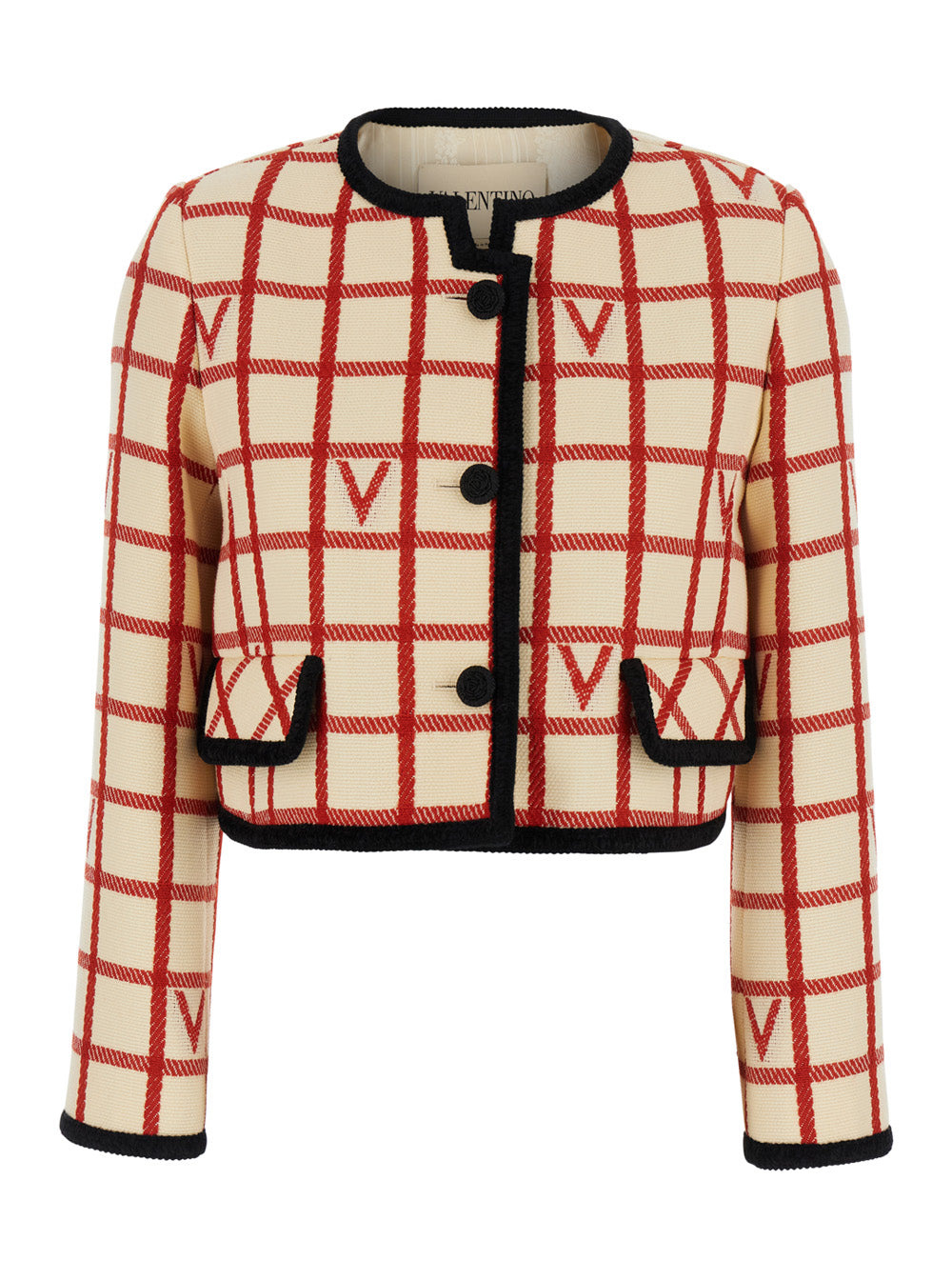 Valentino Women Multicolor Jacket With Checked Motif And Contrast Trim In Wool And Cotton Blend Woma - 1