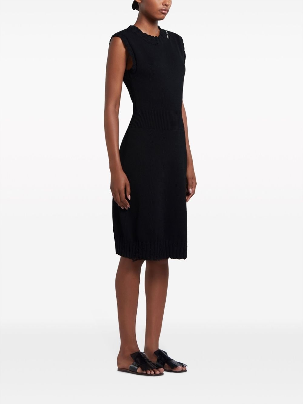 distressed-effect knitted cotton dress - 3