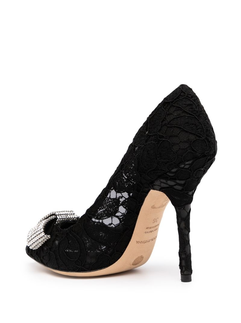 bow-embellished lace pumps - 3