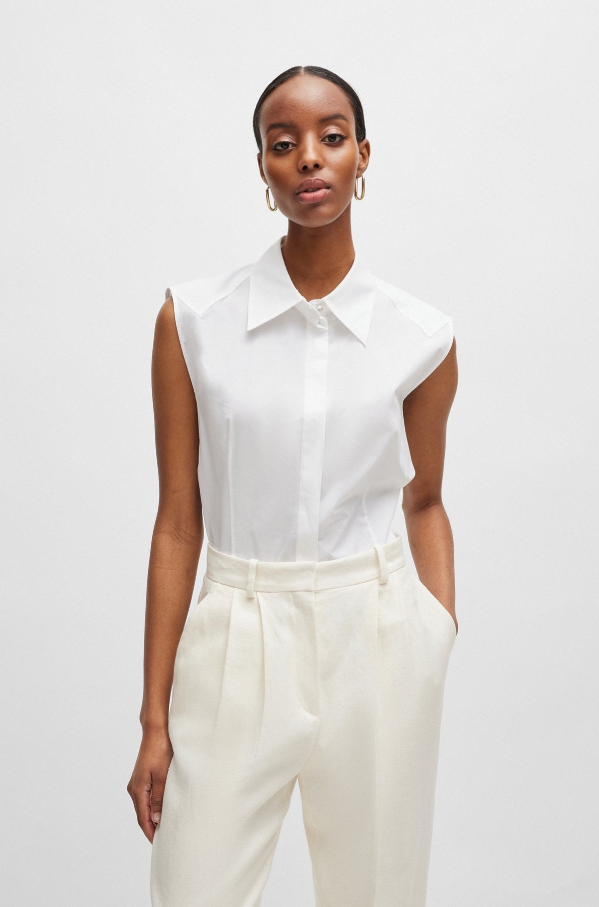 SLEEVELESS BLOUSE IN STRETCH-COTTON CANVAS - 2