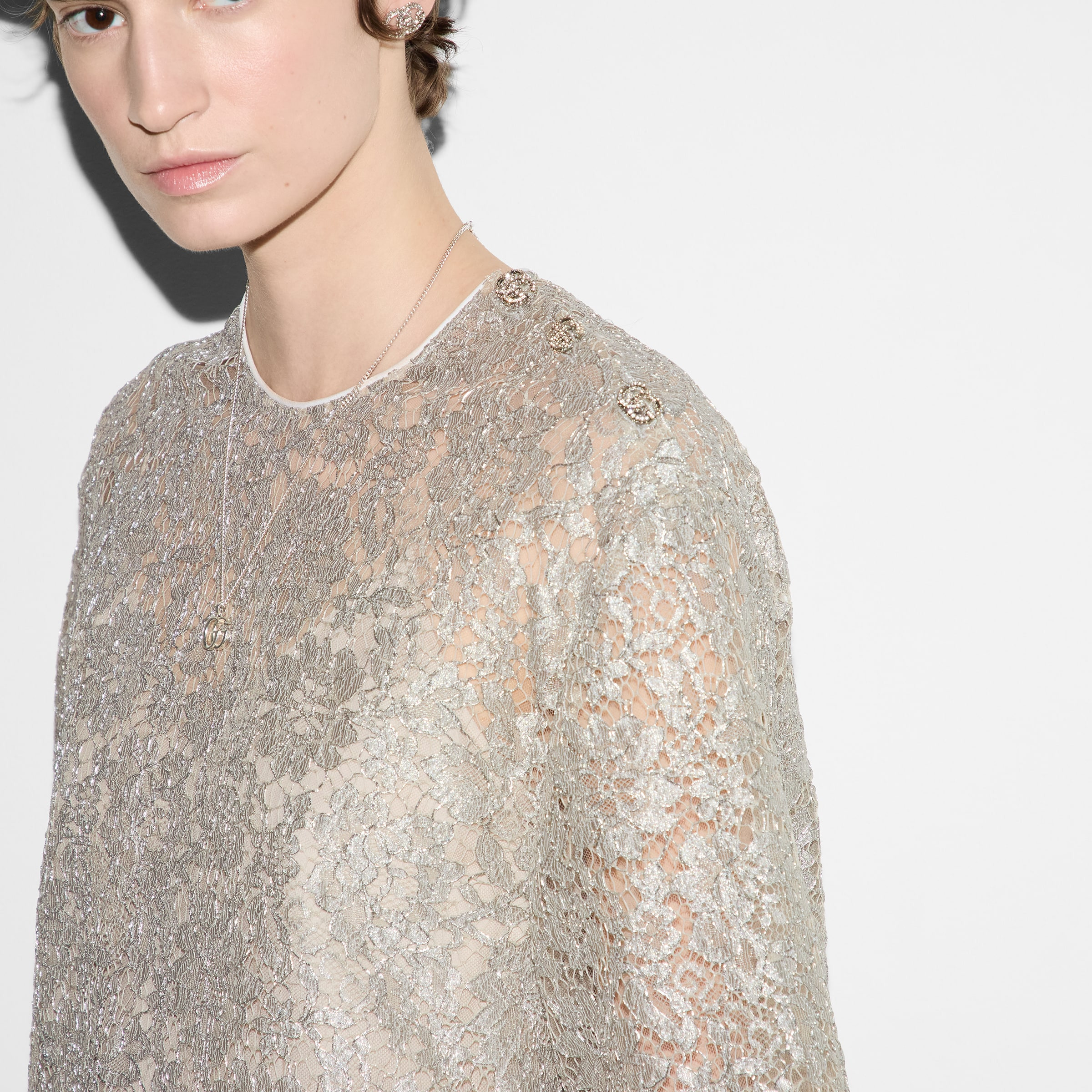 Floral lace lamé top - 5