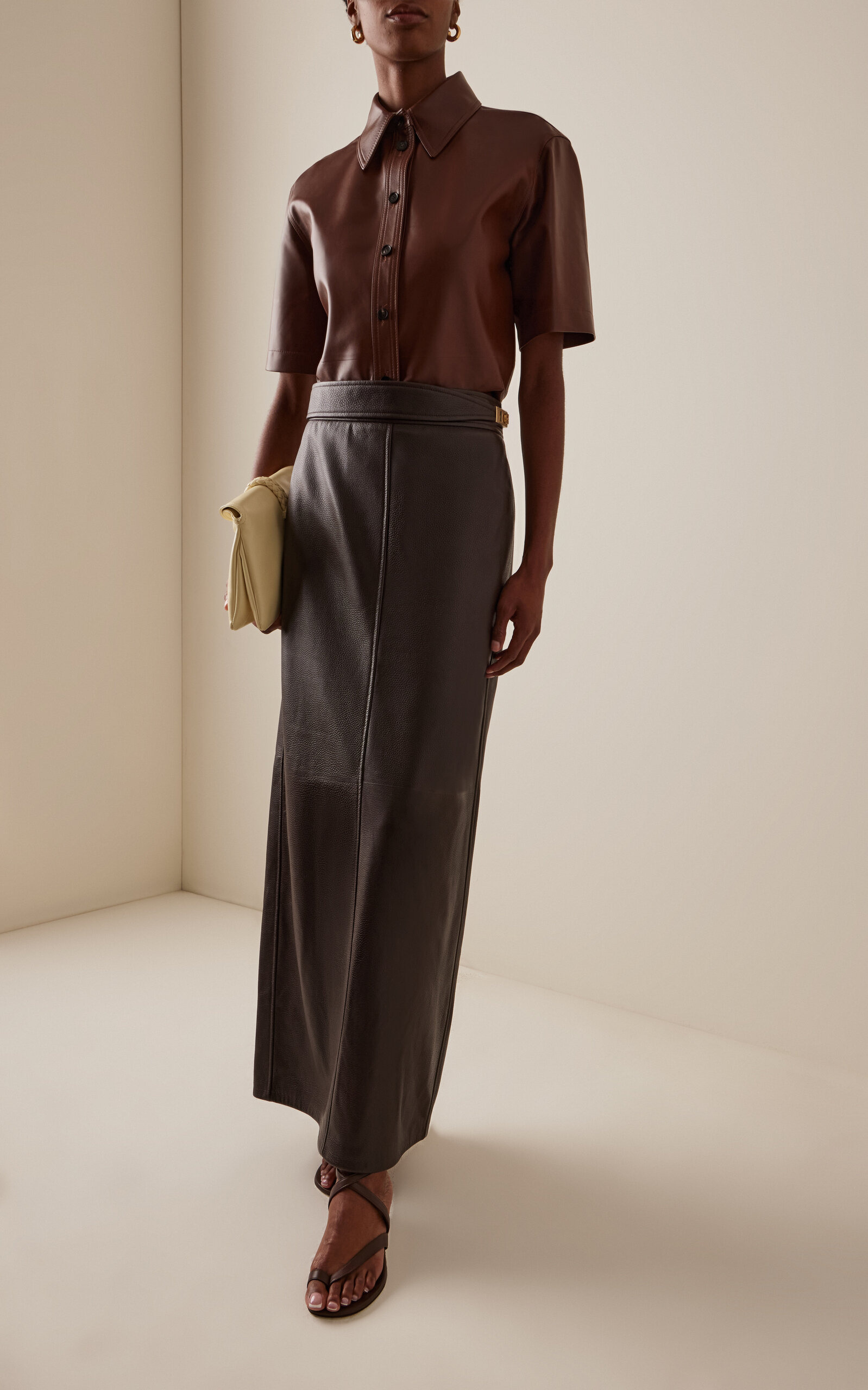 Pencil Leather Maxi Skirt brown - 2