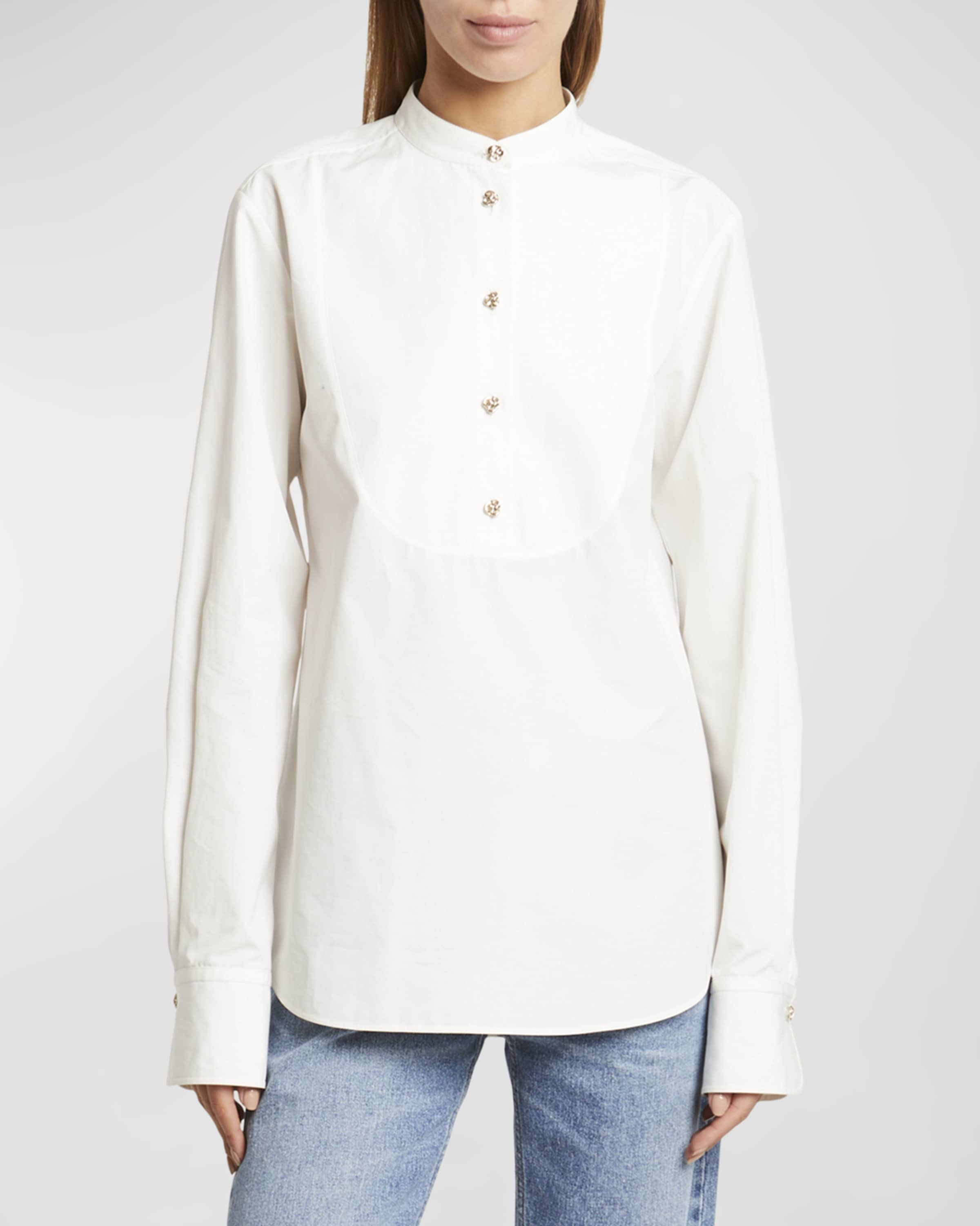 Cotton Poplin Blouse with Crystal Buttons - 2