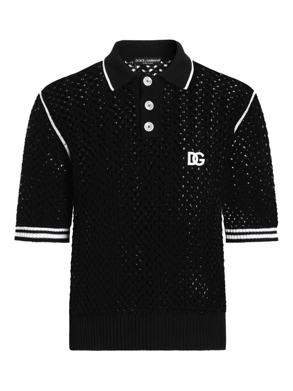 crochet-knit short-sleeve polo shirt - 1
