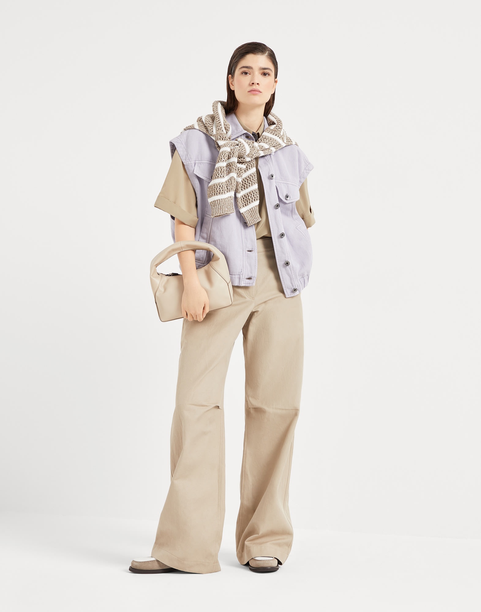 Linen dazzling striped net cardigan - 5