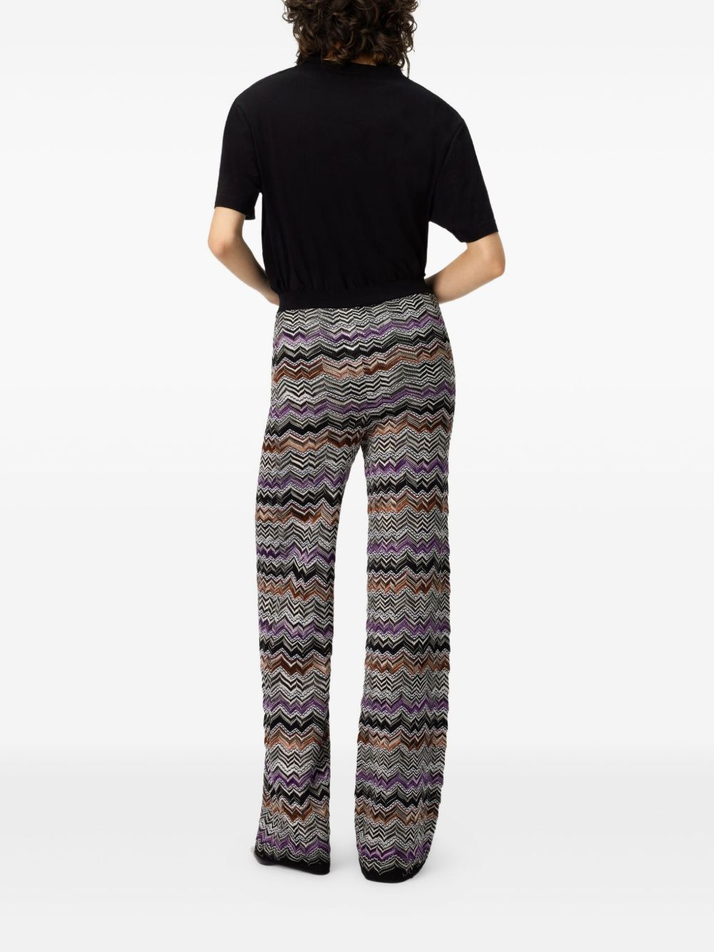 chevron-pattern knit straight trousers - 3
