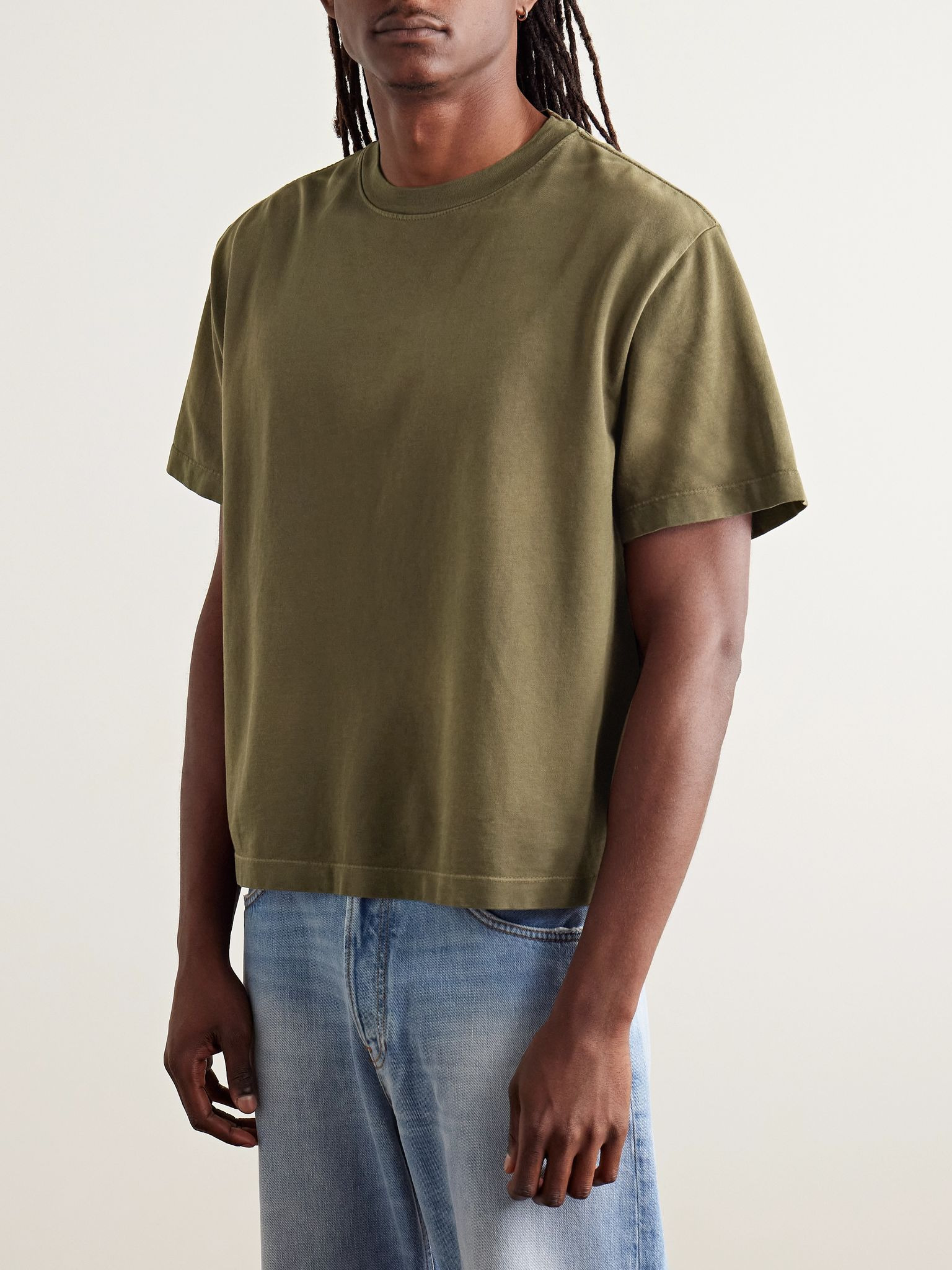 Sunbleached Cotton and Cashmere-Blend Jersey T-Shirt Green - 3