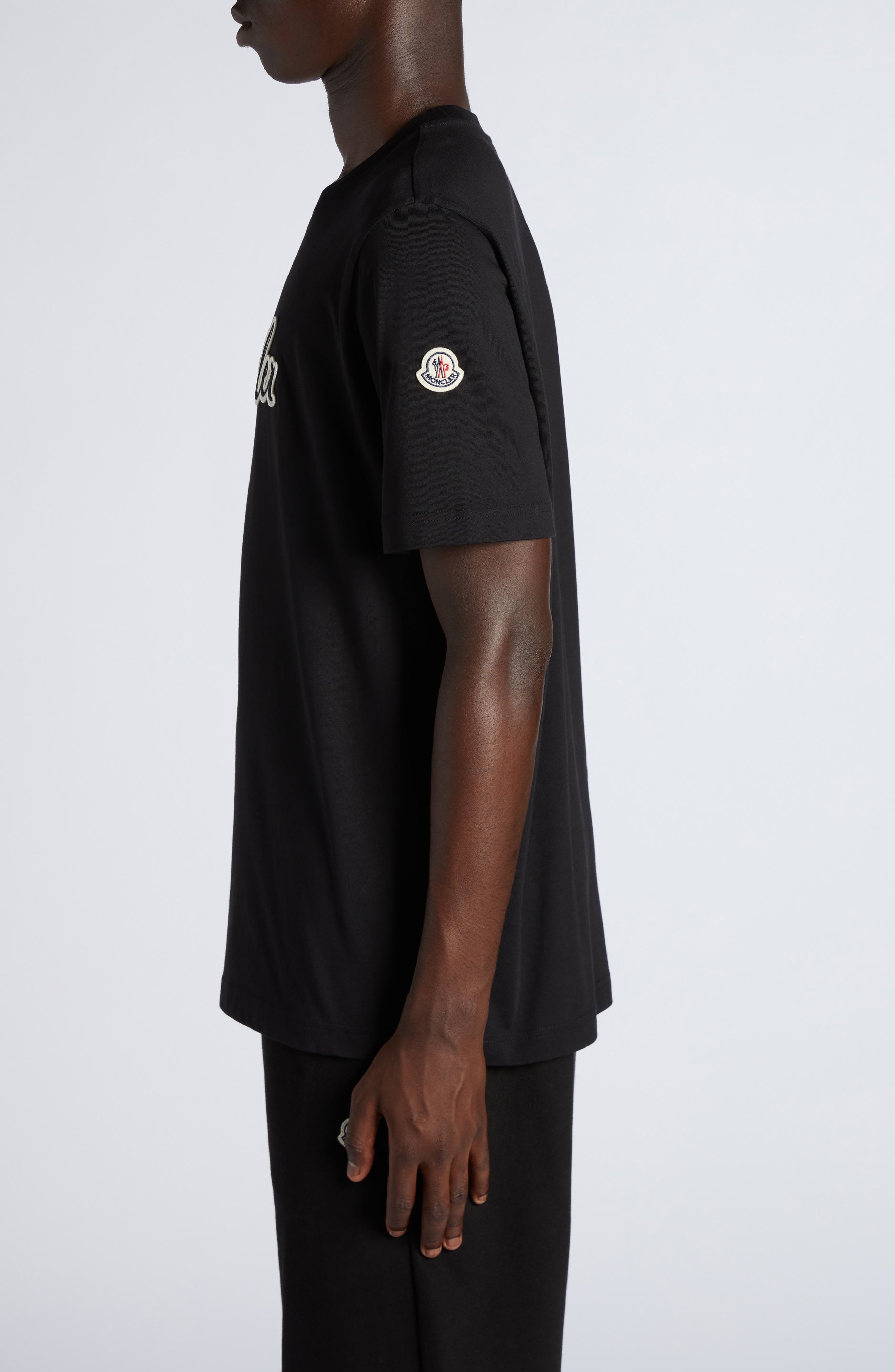 Moncler Logo Embroidered Cotton T-Shirt in Black at Nordstrom - 3
