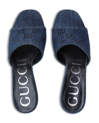 GUCCI Women's Square Toe Denim Block Heel Sandals