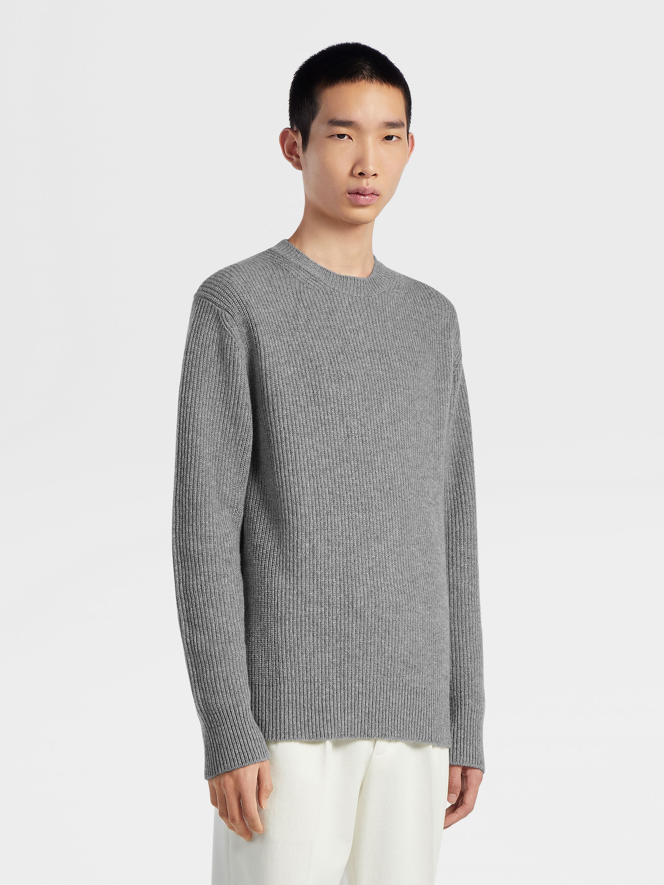 GREY MÉLANGE OASI CASHMERE CREWNECK - 2