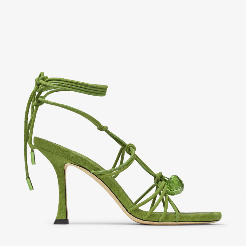 JIMMY CHOO Jemma 90 Matcha Suede Sandals - JEMMA90SUE035539