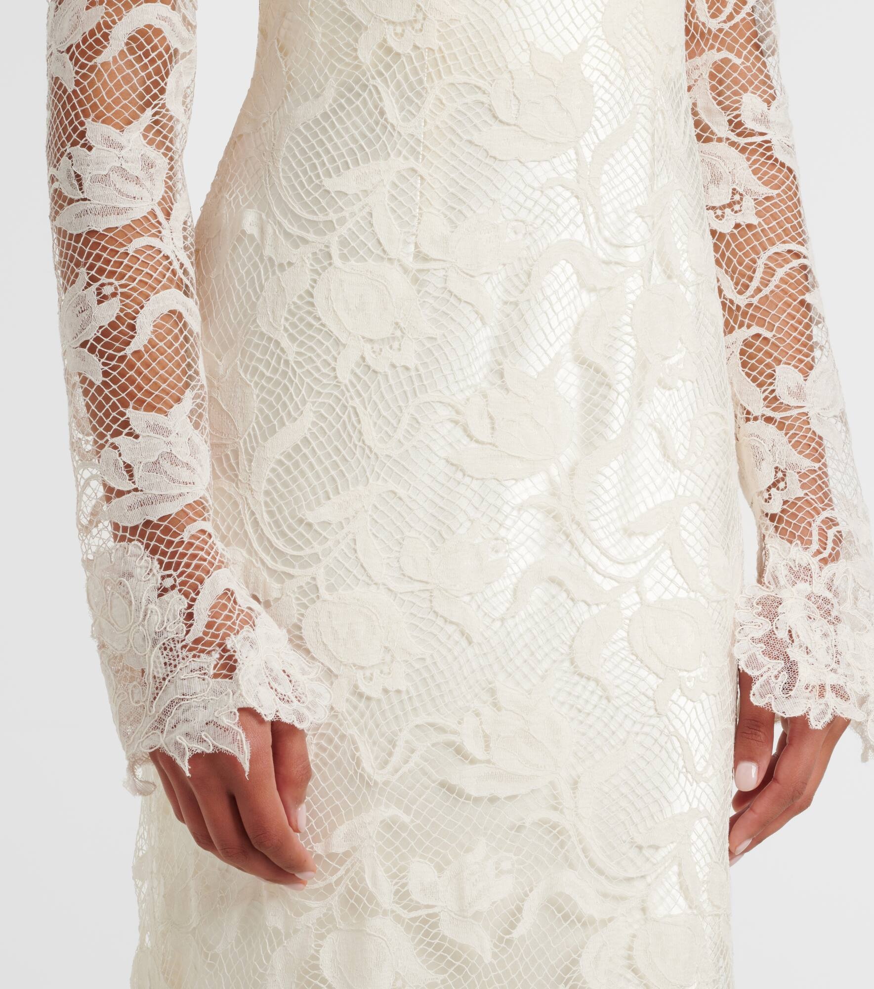 Bridal Adena floral lace-trimmed wool and silk gown - 5
