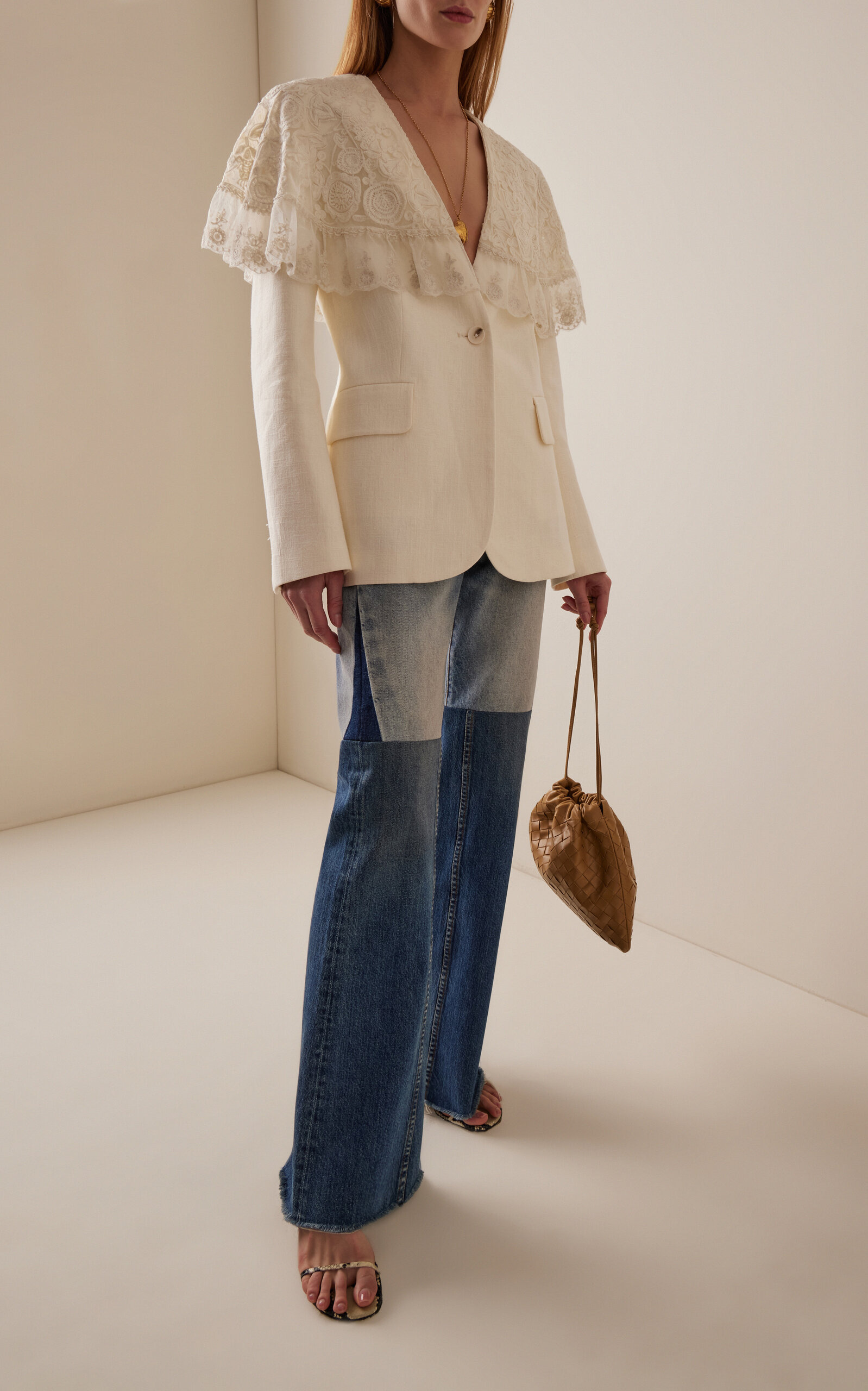 Arielle Lace-Trimmed Linen-Cotton Blazer ivory - 3
