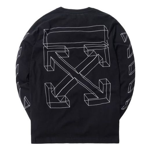 Men's Off-White 3D Printing Hollow Out Arrow Long Sleeves Black T-Shirt OMAB001E181850021001 - 1