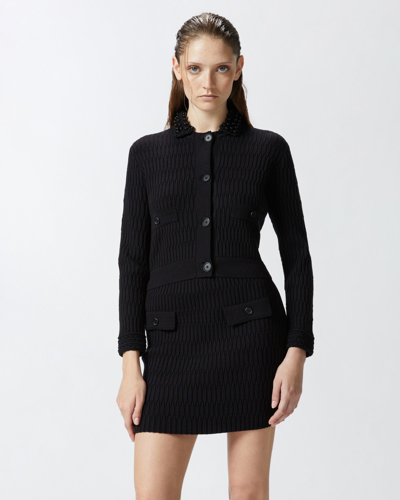 PINKO SHORT KNIT JACKET WITH BEADED CROCHETED COLLAR outlook