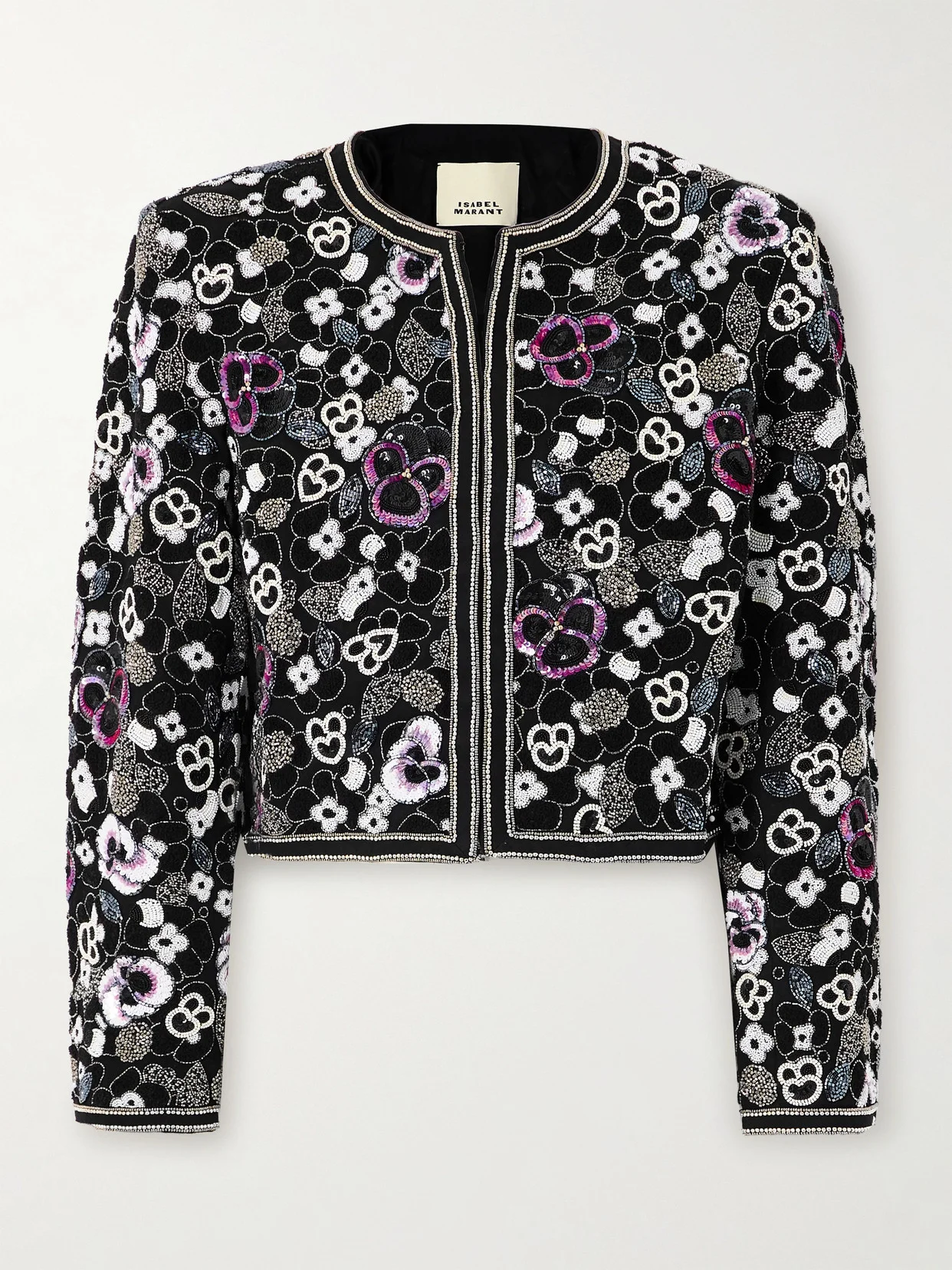 Aurely Embellished Bouclé-trimmed Cotton-twill Jacket - 1