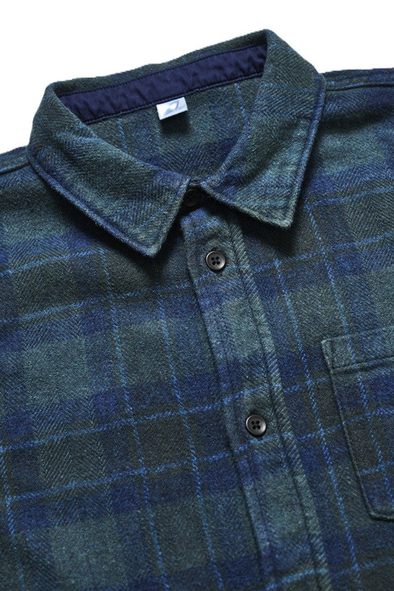 Pure Blue Japan 2235-BR Cotton Tweed Over Dye Shirt - Brown Check Indigo outlook