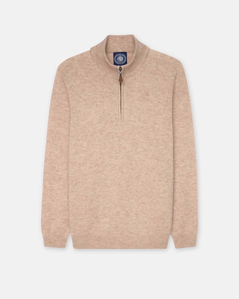 J. PRESS TAN LAMBSWOOL QUARTER ZIP-UP SWEATER outlook